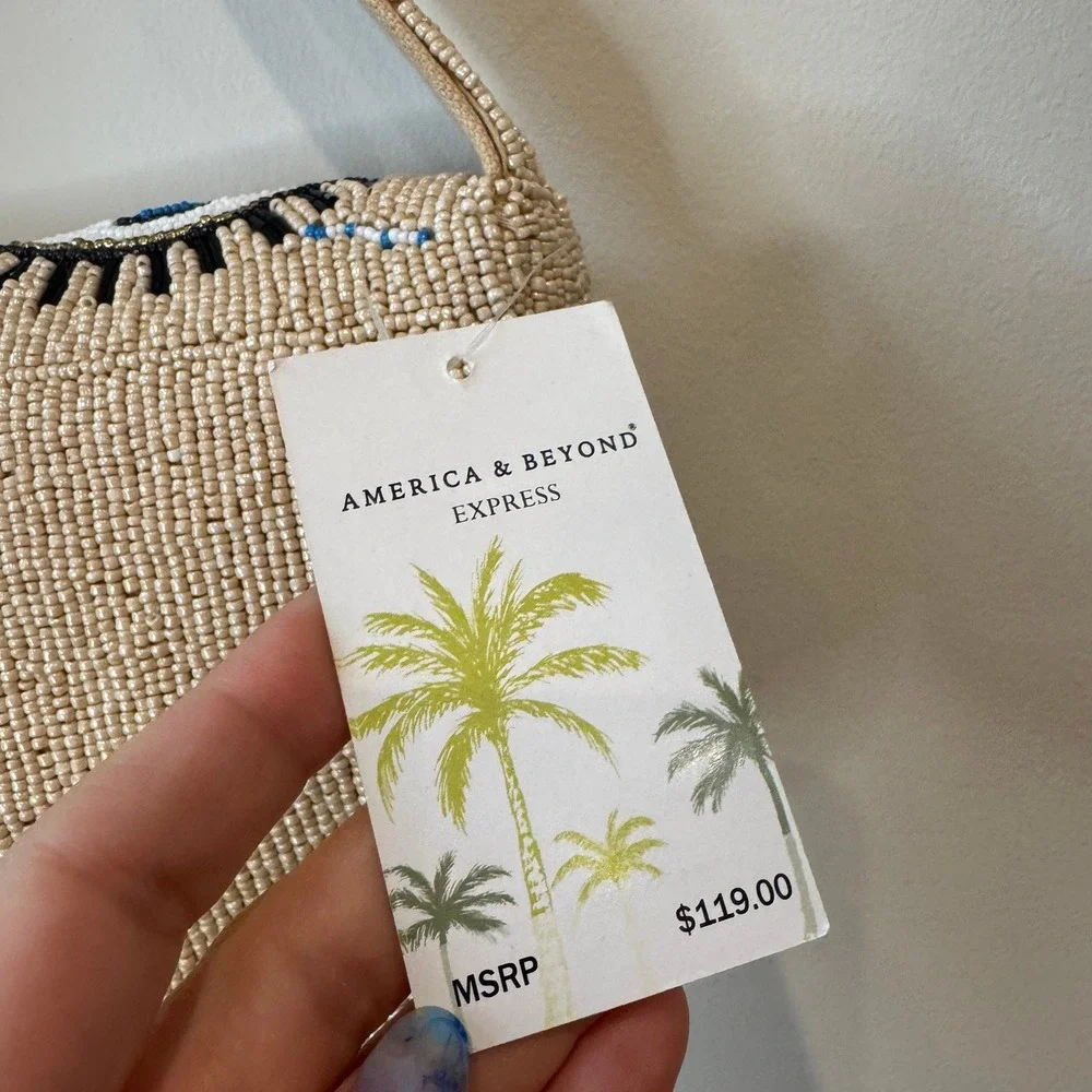 America & Beyond Cream Evil Eye Beaded Shoulder Bag Boho Vibes TikTok Viral NWT - Picture 5 of 8